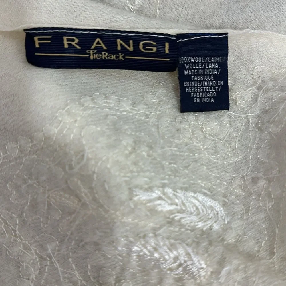 Frangi Tie Rack Wool Cream Color Christmas Tree Embroidered Beaded Scarf